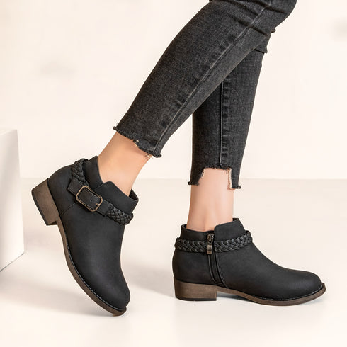 Damen Kunstleder Stiefeletten mit niedrigem Absatz