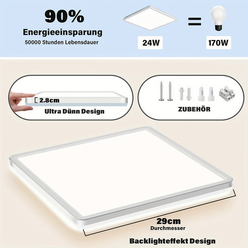 4-teilige LED-Deckenleuchte flach 24 W dimmbar 3CCT mit Fernbedienung