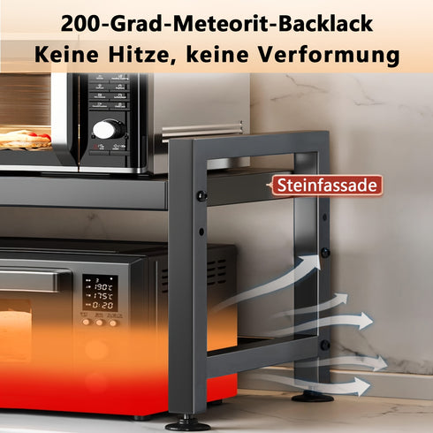 Kazoka Mikrowellenregal – Verstellbares 2‑Etagen Karbonstahl Regal mit 6 Haken, 40–64 cm Breite