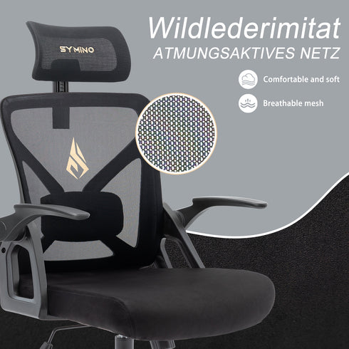 Ergonomischer Büro-Drehstuhl mit Kopfstütze und Lendenwirbelstütze