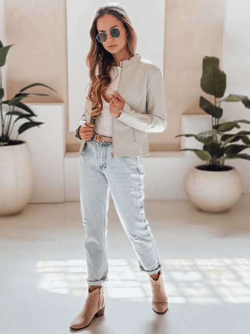 Damen jacke aus Kunstleder – Gefütterte Biker Motorradjacke im urbanen Stil mit Reißverschluss