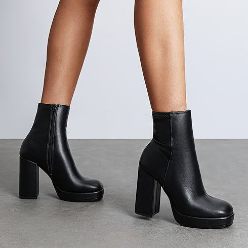 DAMEN-SCHWARZ-STIEFELETTEN MIT BLOCKABSATZ