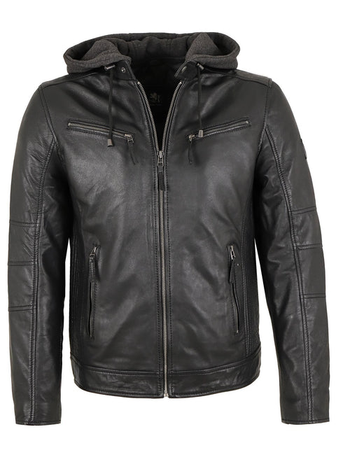 Helgarnox Herren Lederjacke mit Kapuze – echtes Lammleder