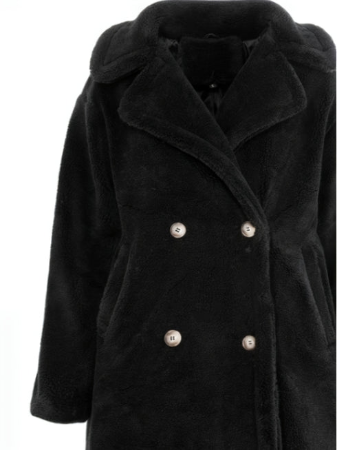 LANGER DAMEN JACKE PLÜSCH-WINTERMANTEL | MIT KAPUZE UND KNÖPFEN