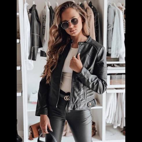 DAMEN MOTORRADJACKE AUS ECO-LEDER | MIT STEHKRAGEN