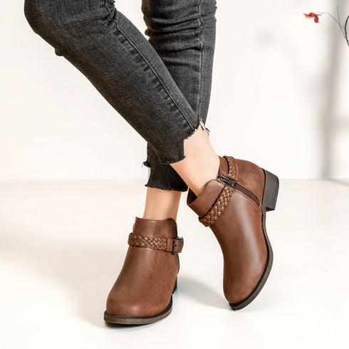 Damen Kunstleder Stiefeletten mit niedrigem Absatz