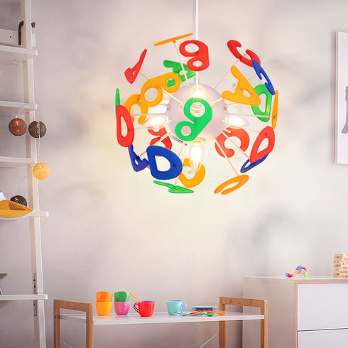 Pendelleuchte Kinderzimmer Buchstaben-Design | bunte Kugel, 14 Fassungen