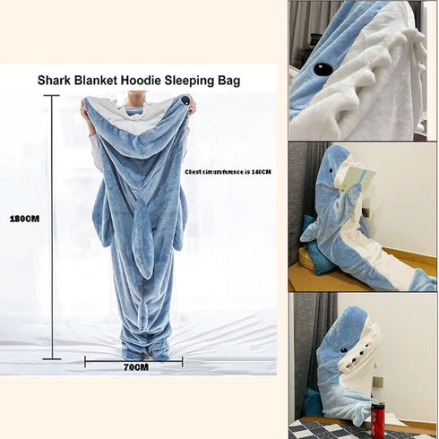 Gemütliche Shark Hoodie Decke | weiche Kapuzendecke mit Schwanz