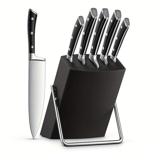 Kleines Kochmesser-Set 6 Stück | Deutscher Edelstahl mit Messerblock & Griff in Schwarz