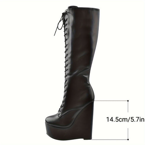 FRAUEN KNIEHOHE PLATEAU-KEILSTIEFEL