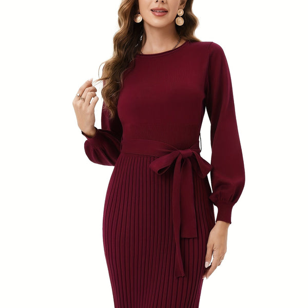 Elegantes Bodycon Strickkleid Damen | Long Sleeve & Lace-Up Taille