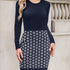 Bedrucktes Rippstrick Bodycon Mini WinterKleid Damen | Langarm & Crew Neck
