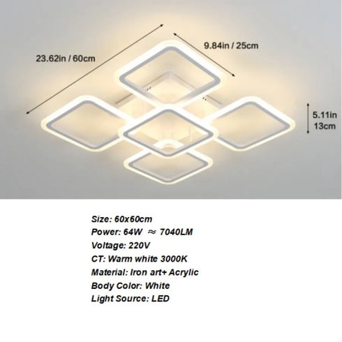 Camille LED Deckenleuchte Quadratisch Schwarz 61W | Shiraki