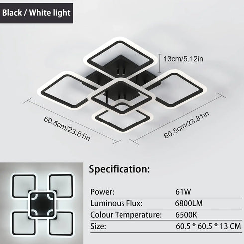 Camille LED Deckenleuchte Quadratisch Schwarz 61W | Shiraki
