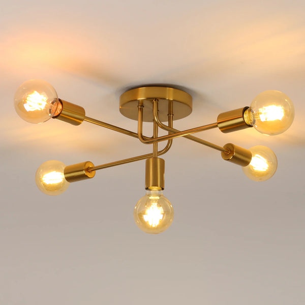 Delphine Retro Industrielle Deckenleuchte Gold 5 Lichter | Shiraki