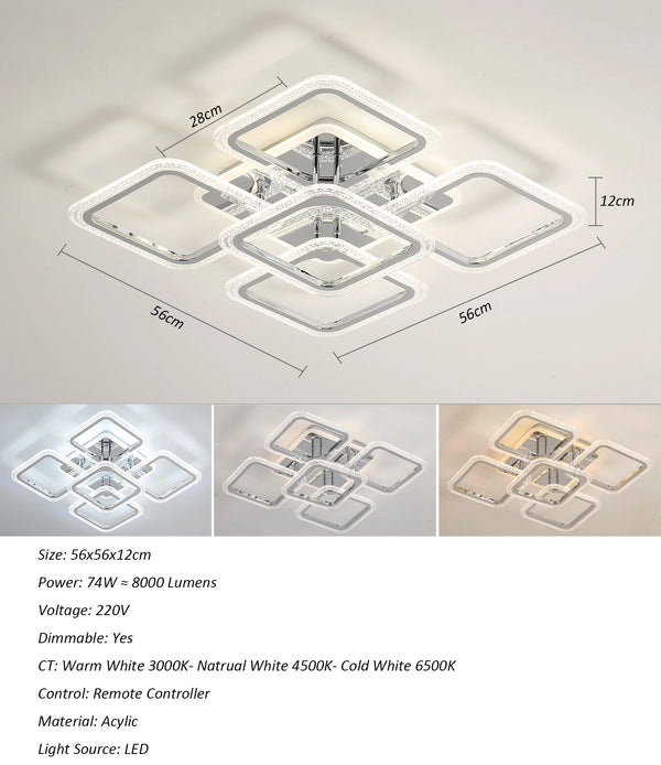 Camille LED Deckenleuchte Quadratisch Schwarz 61W | Shiraki