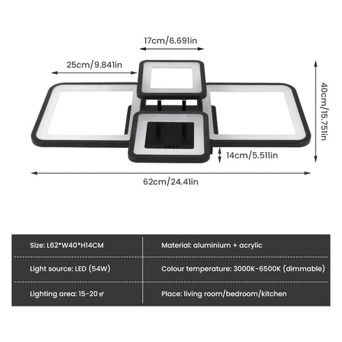 Nina LED Deckenleuchte rechteckig dimmbar 54W | Shiraki