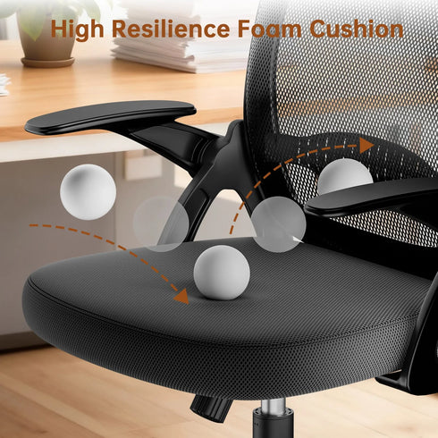 Renato Compact Mesh Bürostuhl – Ergonomischer Mittelrückenstuhl mit klappbaren Armlehnen