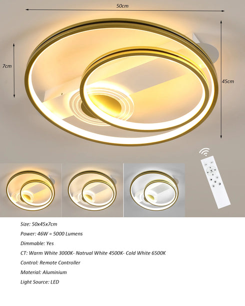 Frida LED Deckenleuchte rund Gold dimmbar | Shiraki