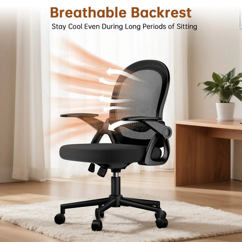 Renato Compact Mesh Bürostuhl – Ergonomischer Mittelrückenstuhl mit klappbaren Armlehnen