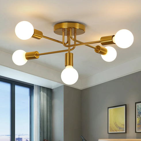 Delphine Retro Industrielle Deckenleuchte Gold 5 Lichter | Shiraki