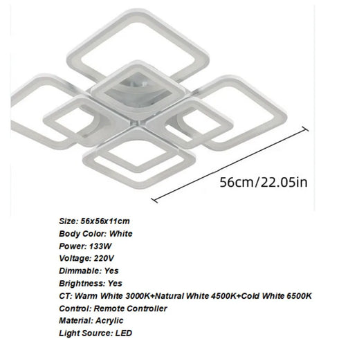 Camille LED Deckenleuchte Quadratisch Schwarz 61W | Shiraki