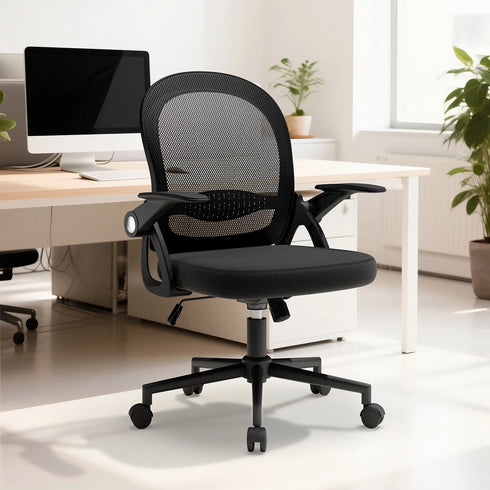 Renato Compact Mesh Bürostuhl – Ergonomischer Mittelrückenstuhl mit klappbaren Armlehnen