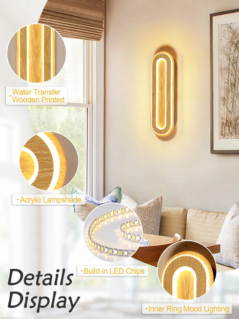 Elise LED Wandleuchte Acryl Holzoptik | Shiraki