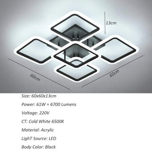 Camille LED Deckenleuchte Quadratisch Schwarz 61W | Shiraki