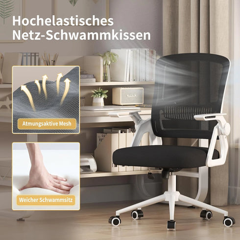 Giorgio Ergonomischer Bürostuhl mit Mesh-Rückenlehne | Klappbare Armlehnen