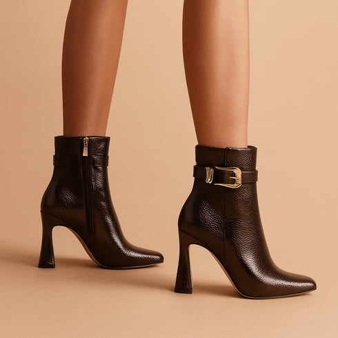 Alessina Damen-Stiefeletten mit quadratischer Spitze & ausgestelltem Blockabsatz – elegante Ankle-Booties für Alltag & Abend | Shiraki