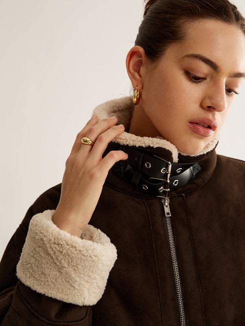 BRAUNE FLEECEJACKE FÜR DAMEN IM VINTAGE-STIL