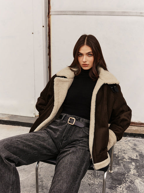 BRAUNE FLEECEJACKE FÜR DAMEN IM VINTAGE-STIL