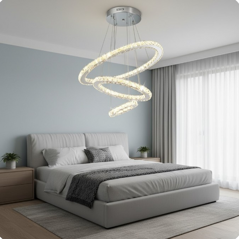 Ingrid K9 Kristall Pendelleuchte 3-Ring Dimmbar | Shiraki