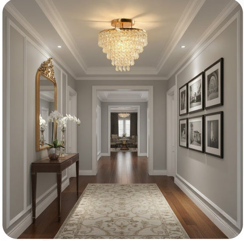 Elodie Kristall Kronleuchter Deckenleuchte Bündig Montiert Gold E27 | Shiraki