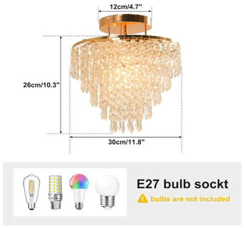 Elodie Kristall Kronleuchter Deckenleuchte Bündig Montiert Gold E27 | Shiraki