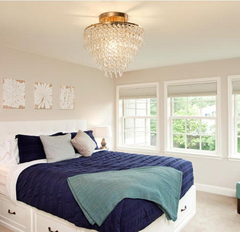 Elodie Kristall Kronleuchter Deckenleuchte Bündig Montiert Gold E27 | Shiraki