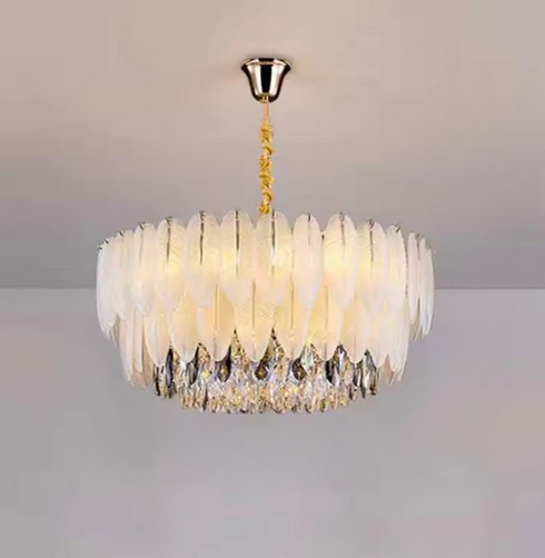 Chantal LED-Kronleuchter Nordische Luxus-Pendelleuchten Kristalle Federglas | Shiraki