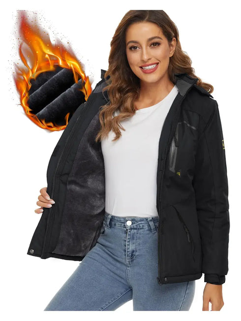 Damen Winter Skijacke mit Fleecefutter & abnehmbarer Kapuze