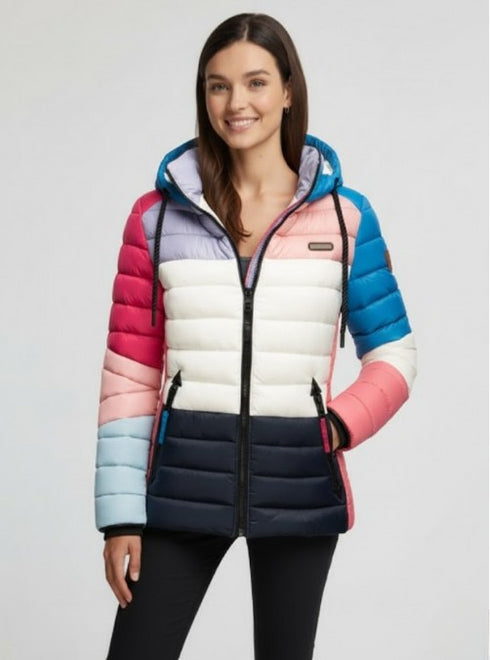 Kira Damen Steppjacke mit Kapuze & Farbblockdesign