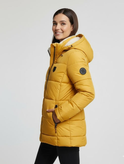 Aya Damen Winterjacke mit Teddyfell & abnehmbarem Kunstfellkragen
