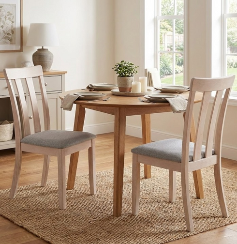 ALVAR Esszimmerstuhl 2er Set aus Stoff und Massivholz