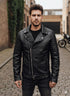 Eisenfaust Herren Biker Lederjacke mit Nieten und Gürtel