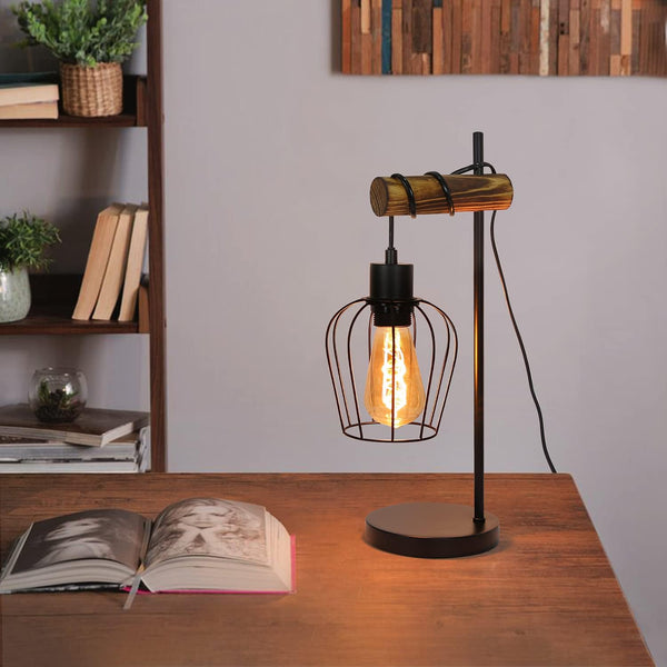 EmberLoft – Retro Industrietischlampe mit Holz & Metall