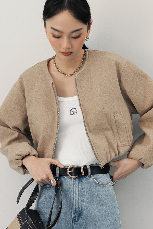 FRAUEN LANGARM ÜBERGANGSJACKE | KURZE PASSFORM BALLONÄRMEL