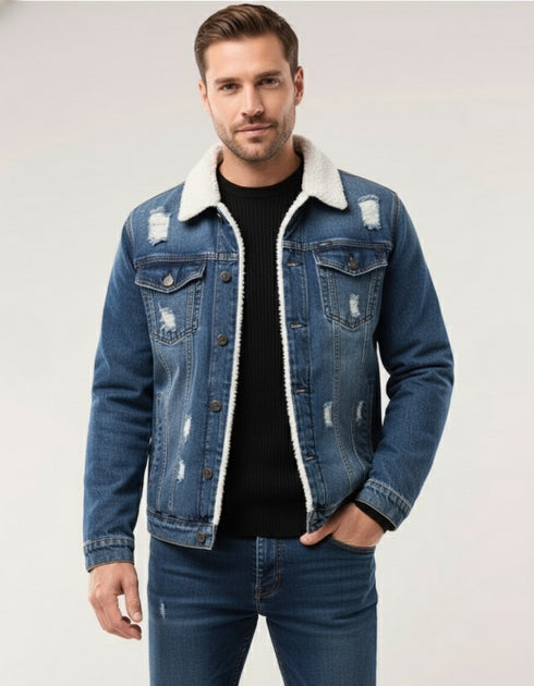 Falkorin Herren Denimjacke Übergangsjacke mit Reißverschluss