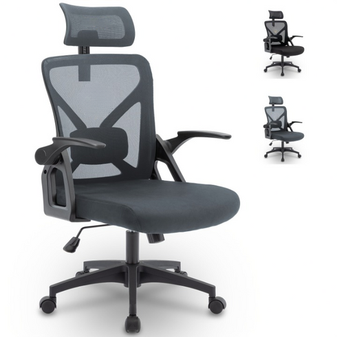Ergonomischer Büro-Drehstuhl mit Kopfstütze und Lendenwirbelstütze