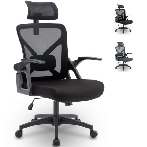 Ergonomischer Büro-Drehstuhl mit Kopfstütze und Lendenwirbelstütze