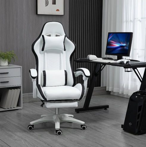 Riccardo PU-Leder Gaming-Stuhl mit Lendenstütze, Kopfstütze & Fußstütze