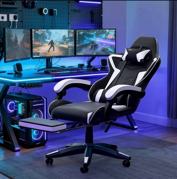 Kuroshi Ergonomischer Gaming-Stuhl mit Fußstütze | Komfort & Unterstützung für Gamer